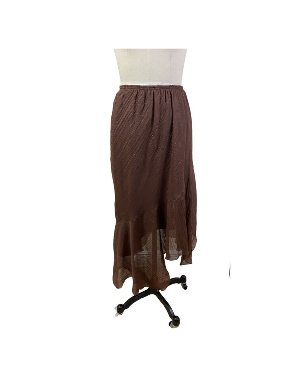 R & M Richards Y2K Maxi Skirt 12 Brown Sheer Asymmetrical Fairy Grunge 90s Boho
